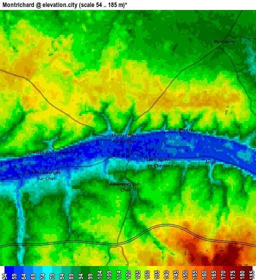 Zoom OUT 2x Montrichard, France elevation map