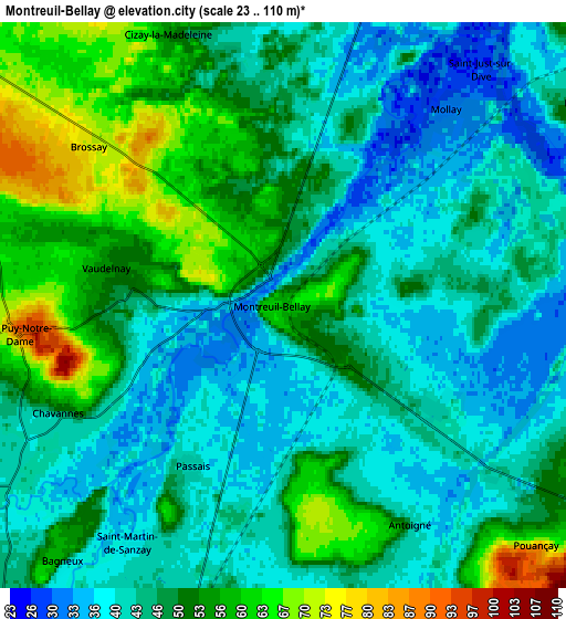 Zoom OUT 2x Montreuil-Bellay, France elevation map