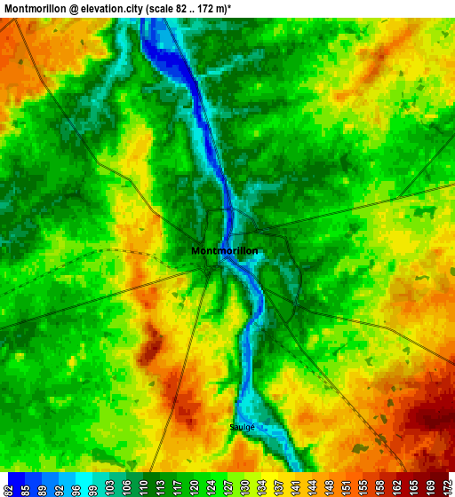 Zoom OUT 2x Montmorillon, France elevation map