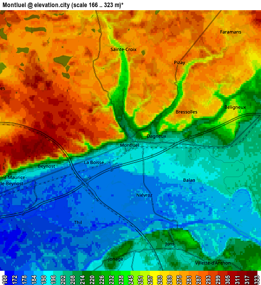 Zoom OUT 2x Montluel, France elevation map