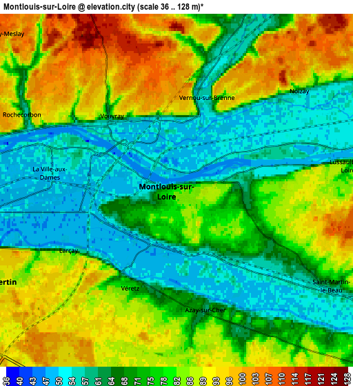 Zoom OUT 2x Montlouis-sur-Loire, France elevation map