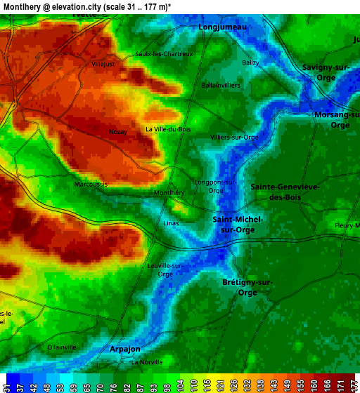 Zoom OUT 2x Montlhéry, France elevation map