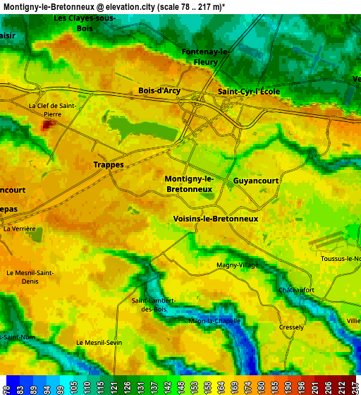 Zoom OUT 2x Montigny-le-Bretonneux, France elevation map