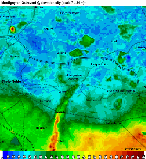 Zoom OUT 2x Montigny-en-Ostrevent, France elevation map