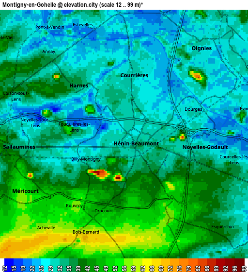 Zoom OUT 2x Montigny-en-Gohelle, France elevation map