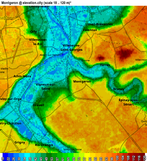 Zoom OUT 2x Montgeron, France elevation map