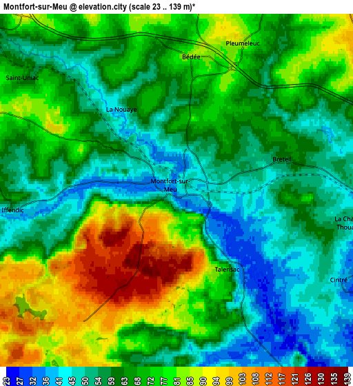 Zoom OUT 2x Montfort-sur-Meu, France elevation map