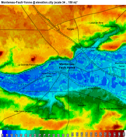 Zoom OUT 2x Montereau-Fault-Yonne, France elevation map