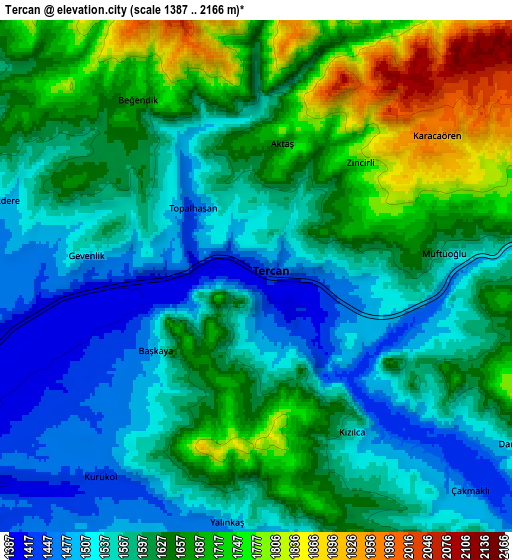 Zoom OUT 2x Tercan, Turkey elevation map