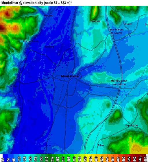 Zoom OUT 2x Montélimar, France elevation map