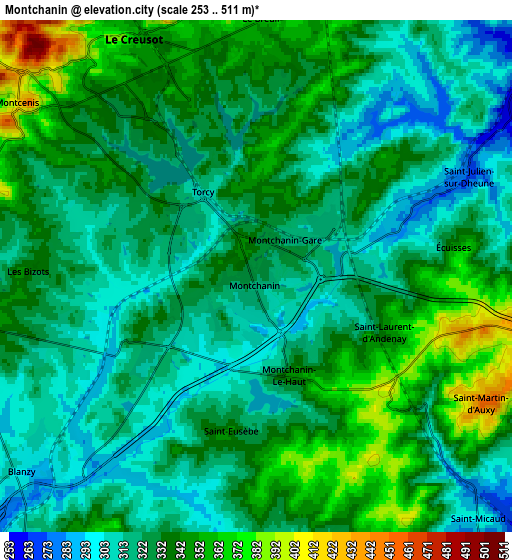 Zoom OUT 2x Montchanin, France elevation map