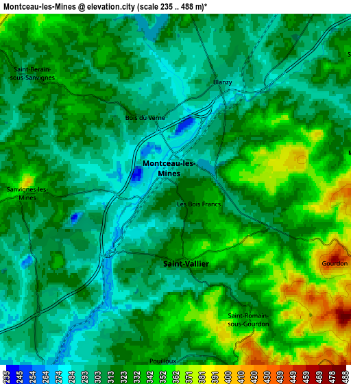 Zoom OUT 2x Montceau-les-Mines, France elevation map