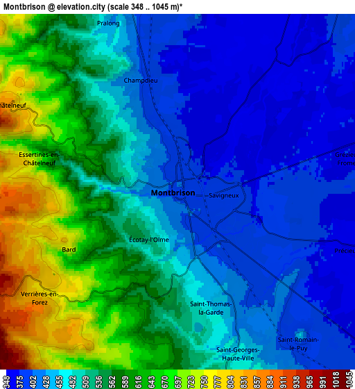 Zoom OUT 2x Montbrison, France elevation map