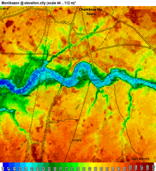 Zoom OUT 2x Montbazon, France elevation map