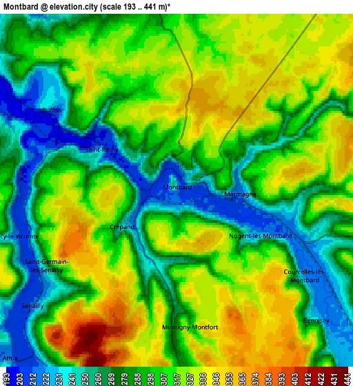 Zoom OUT 2x Montbard, France elevation map