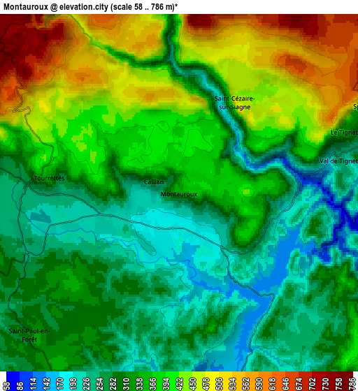 Zoom OUT 2x Montauroux, France elevation map