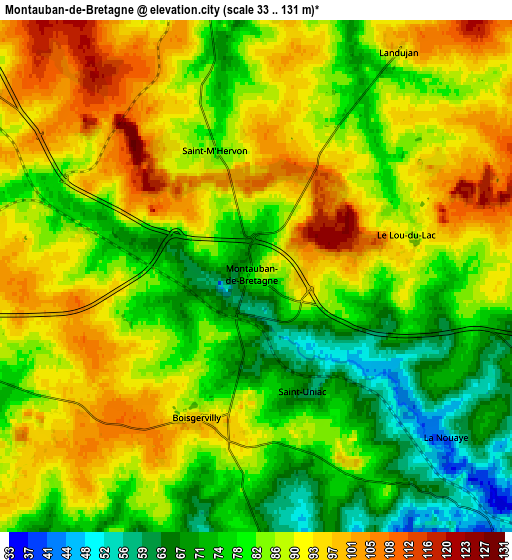 Zoom OUT 2x Montauban-de-Bretagne, France elevation map