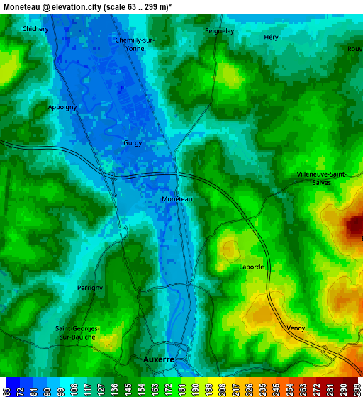 Zoom OUT 2x Monéteau, France elevation map