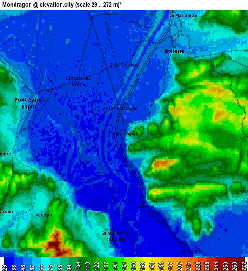 Zoom OUT 2x Mondragon, France elevation map