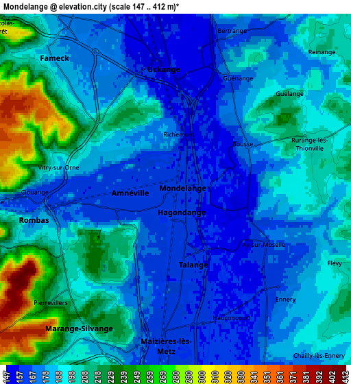 Zoom OUT 2x Mondelange, France elevation map