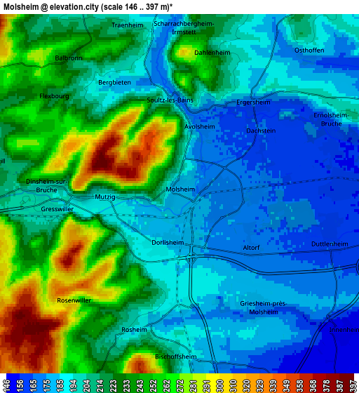 Zoom OUT 2x Molsheim, France elevation map