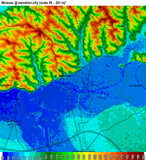 Zoom OUT 2x Moissac, France elevation map