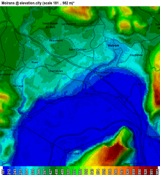 Zoom OUT 2x Moirans, France elevation map