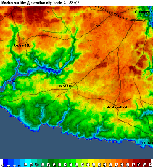 Zoom OUT 2x Moëlan-sur-Mer, France elevation map