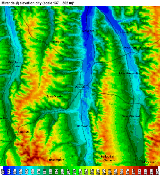 Zoom OUT 2x Mirande, France elevation map