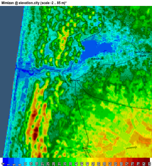 Zoom OUT 2x Mimizan, France elevation map