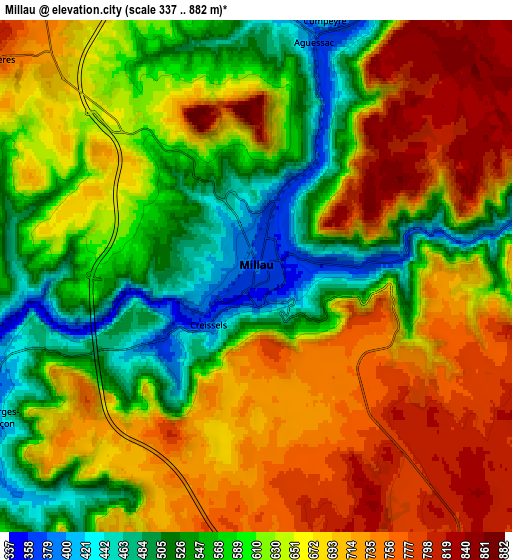 Zoom OUT 2x Millau, France elevation map