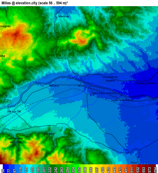 Zoom OUT 2x Millas, France elevation map