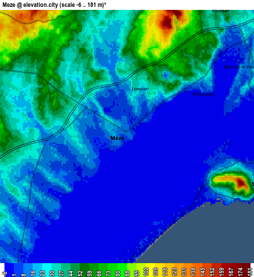 Zoom OUT 2x Mèze, France elevation map
