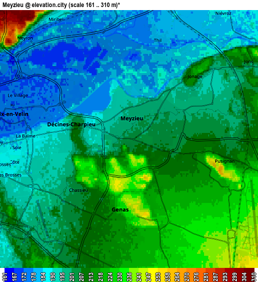 Zoom OUT 2x Meyzieu, France elevation map