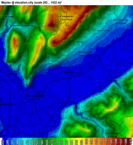 Zoom OUT 2x Meylan, France elevation map