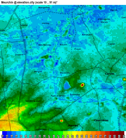 Zoom OUT 2x Meurchin, France elevation map