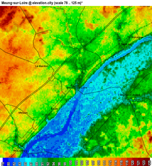 Zoom OUT 2x Meung-sur-Loire, France elevation map