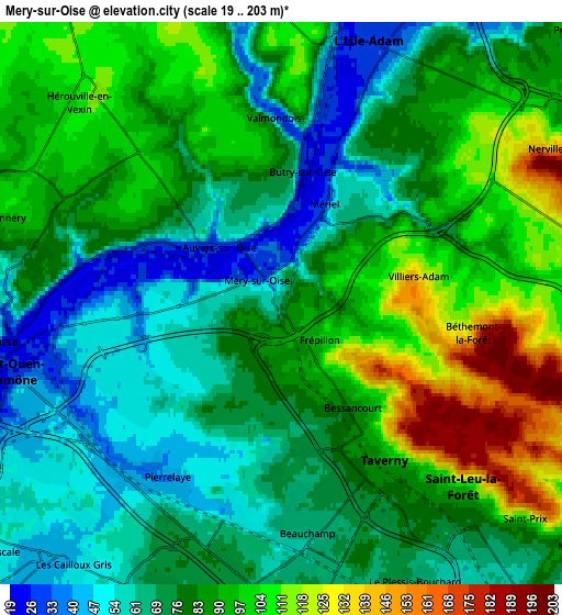 Zoom OUT 2x Méry-sur-Oise, France elevation map