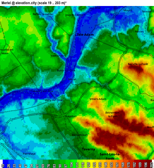 Zoom OUT 2x Mériel, France elevation map