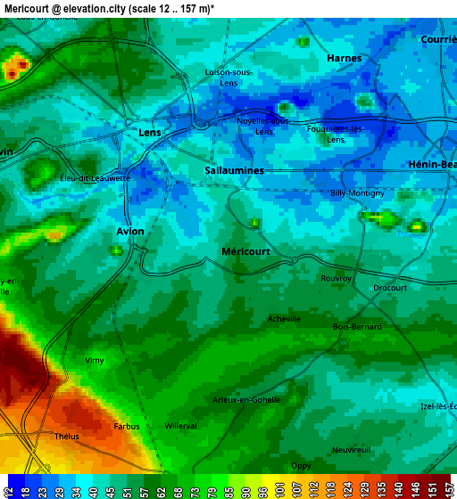 Zoom OUT 2x Méricourt, France elevation map