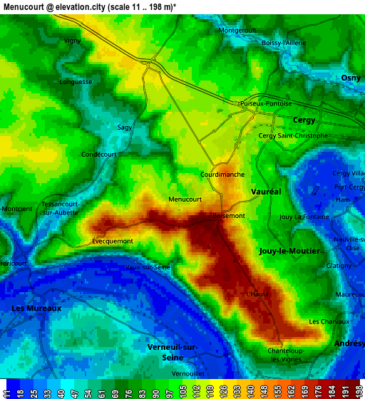 Zoom OUT 2x Menucourt, France elevation map