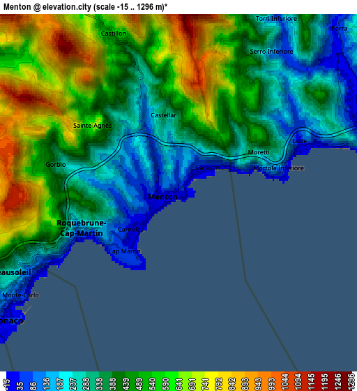 Zoom OUT 2x Menton, France elevation map