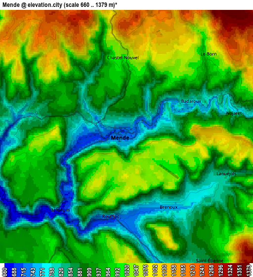 Zoom OUT 2x Mende, France elevation map