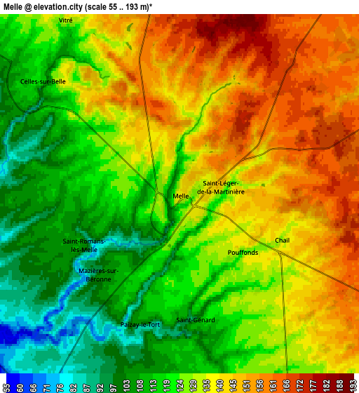 Zoom OUT 2x Melle, France elevation map