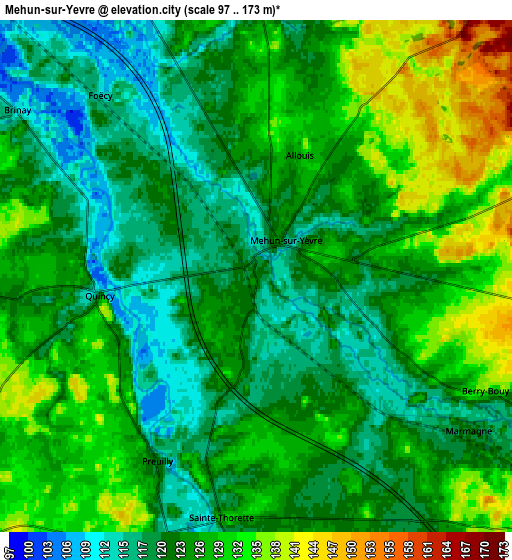 Zoom OUT 2x Mehun-sur-Yèvre, France elevation map