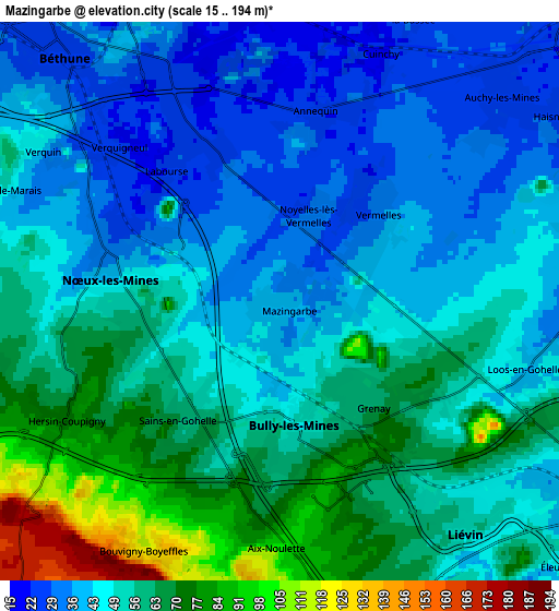 Zoom OUT 2x Mazingarbe, France elevation map