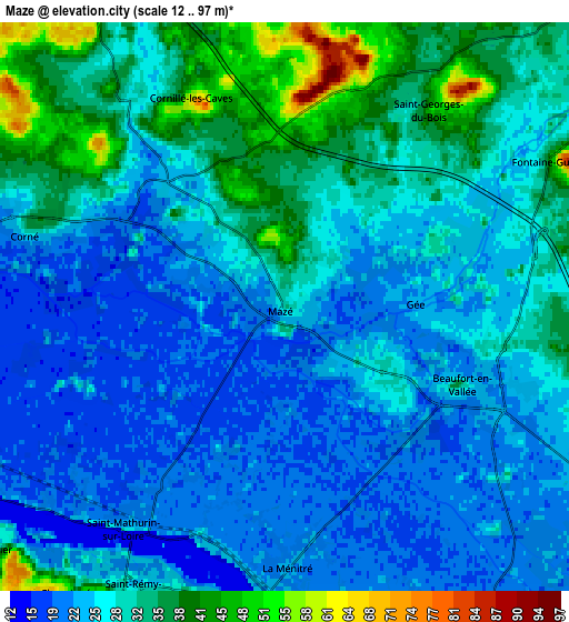 Zoom OUT 2x Mazé, France elevation map