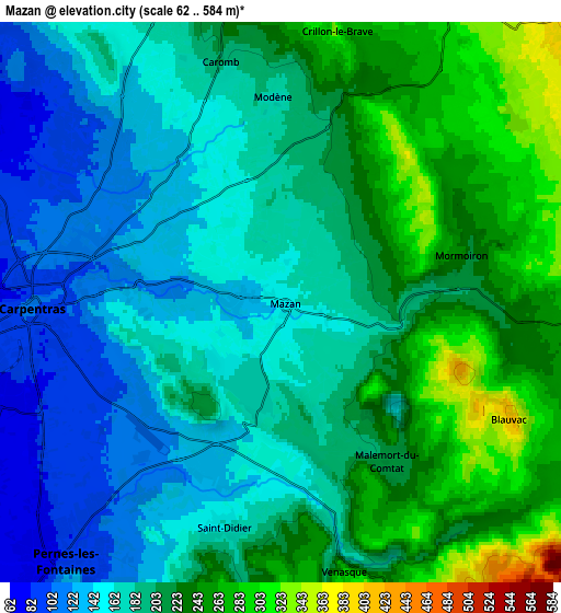 Zoom OUT 2x Mazan, France elevation map