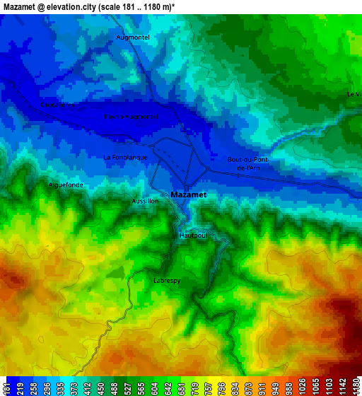 Zoom OUT 2x Mazamet, France elevation map