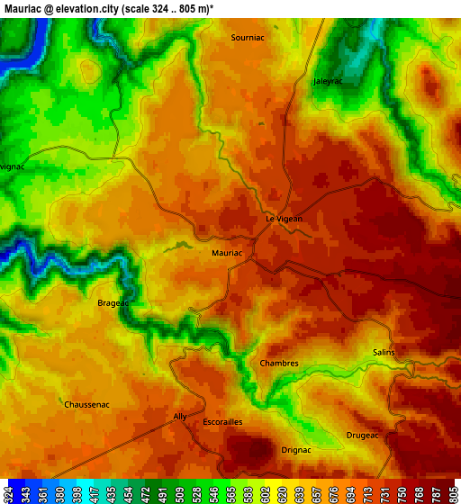 Zoom OUT 2x Mauriac, France elevation map